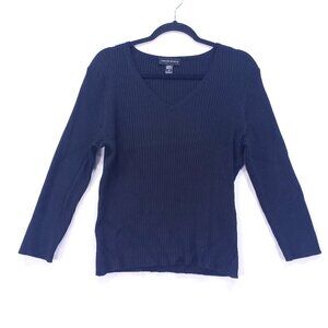 Spenser Jeremy Sweater Womens XL Y2K Black Silk Blend Rib Knit V Neck Classic